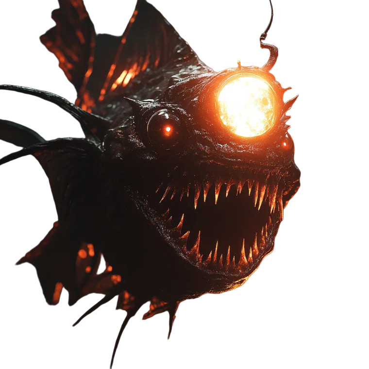Angry Glowing Anglerfish Vinyl Car Decal Sticker – Waterproof & UV-Resistant 8"