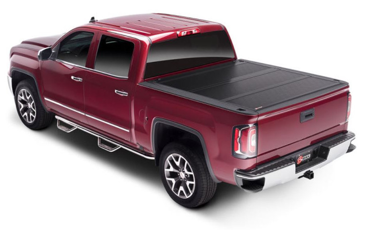 Tough & Dependable FiberMax Tonneau Cover | GMC Sierra, Chevy Silverado | Hard Folding Design with Front Hinge | Lockable & Weather-Resistant | Fiberglass Construction