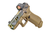 High-resolution image of a Glock 19x Gen 5 custom build featuring a Chromatic Storm camoflauge Cerakote slide. Revealing the depth of the custom-mixed FDE and Coyote tones, faded seamlessly.