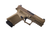 Close-up detail of a custom Cerakoted Norsso slide finished in Spectral Fade, installed on a Glock 19 Gen 3 clone platform with SCT SC19 Coyote frame, emphasizing metallic color depth, slide machining, and professional coating application.
