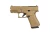 Factory GLOCK 43X MOS Coyote 9mm displayed on a seamless white studio backdrop, highlighting the factory coyote Slimline frame, optics-ready MOS slide, GLOCK Marksman Barrel, front slide serrations, and durable nDLC finish in a clean product presentation.