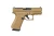 Detailed close-up of the GLOCK 43X MOS Coyote showcasing the factory coyote polymer frame, slim ergonomic grip, front slide serrations, MOS optics-ready interface, and precision GLOCK machining against a crisp white product backdrop.