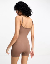 ASOS DESIGN seamless ribbed short unitard in mocha