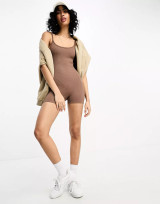 ASOS DESIGN seamless ribbed short unitard in mocha