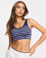 Reebok crop top bra in blue and slate stripe