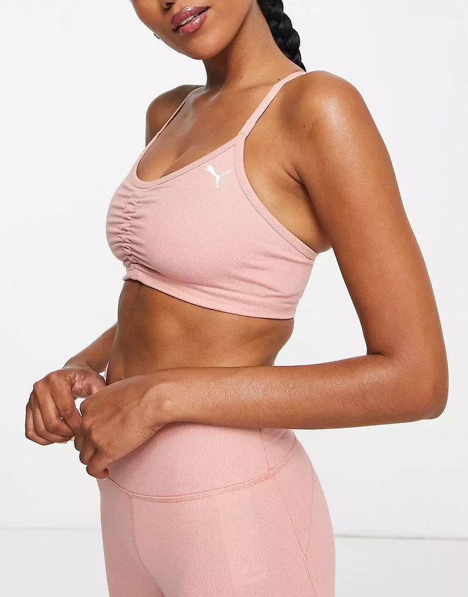 Puma Yoga Studio Foundation ruched low support  sports bra in pink