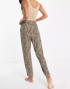 Brave Soul wild night in crop vest and cuffed trouser pyjama set in stone leopard print