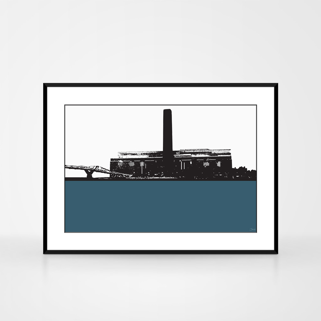 Print of the Tate Modern in London by designer Jacky Al-Samarraie. Shown in frame for reference.