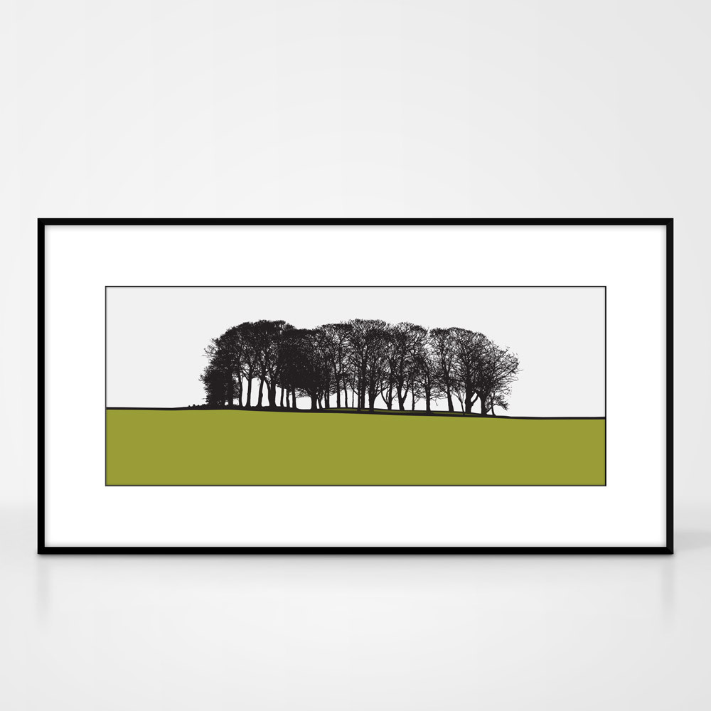 Landscape print of St. Ives in Bingley, West Yorkshire by designer Jacky Al-Samarraie.  Shown in frame for reference.