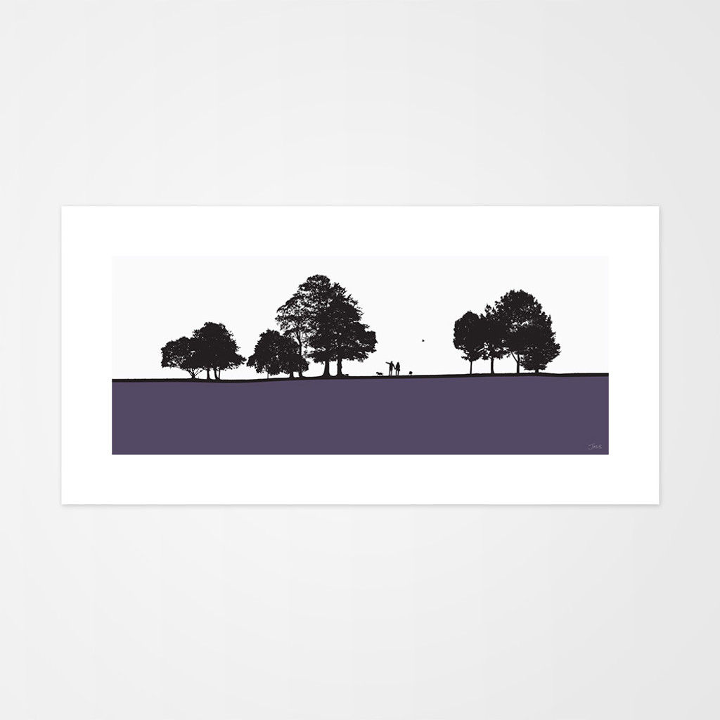 Jacky Al-Samarraie Landscape Print of Roundhay Park, Leeds, with dog walkers.