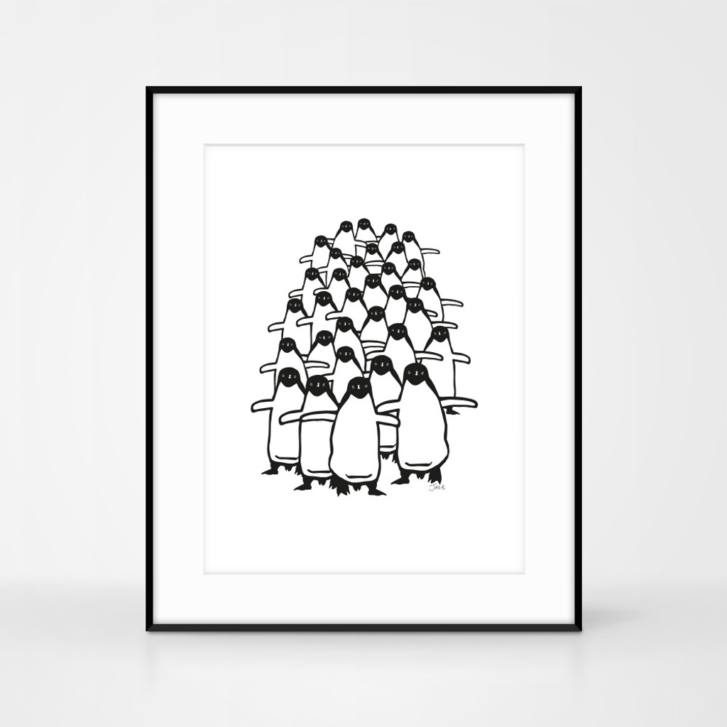 Framed Penguin Screenprint by Jacky Al-Samarraie