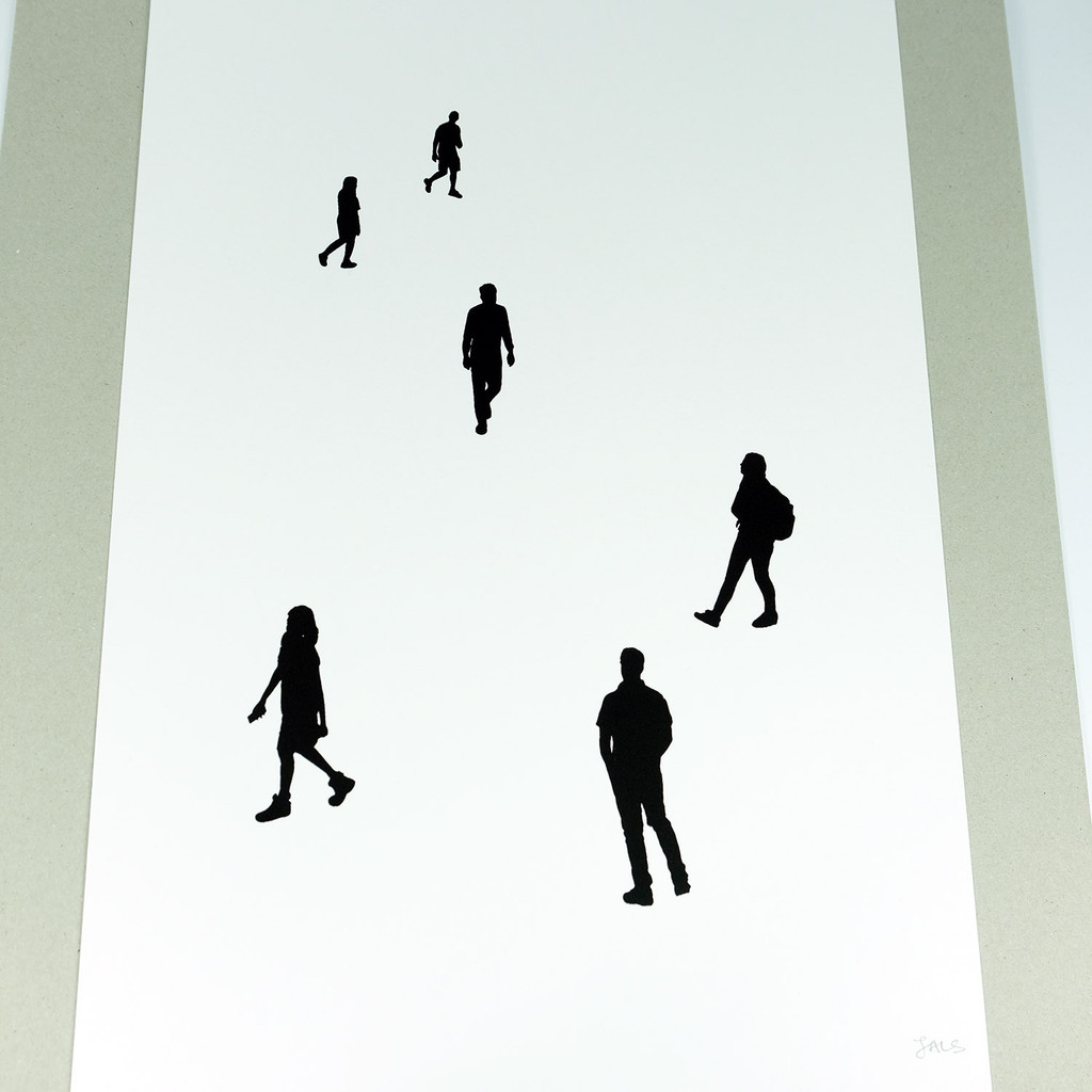 Cotton screen print by Jacky Al-Samarraie. People in silhouette.