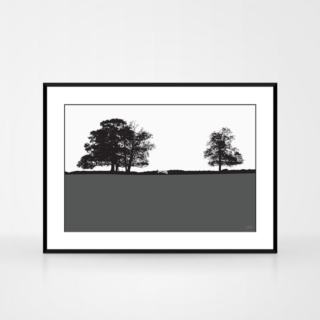 Landscape print of Windermere in the Lake District, England by designer Jacky Al-Samarraie.  The print is shown in a frame for reference.