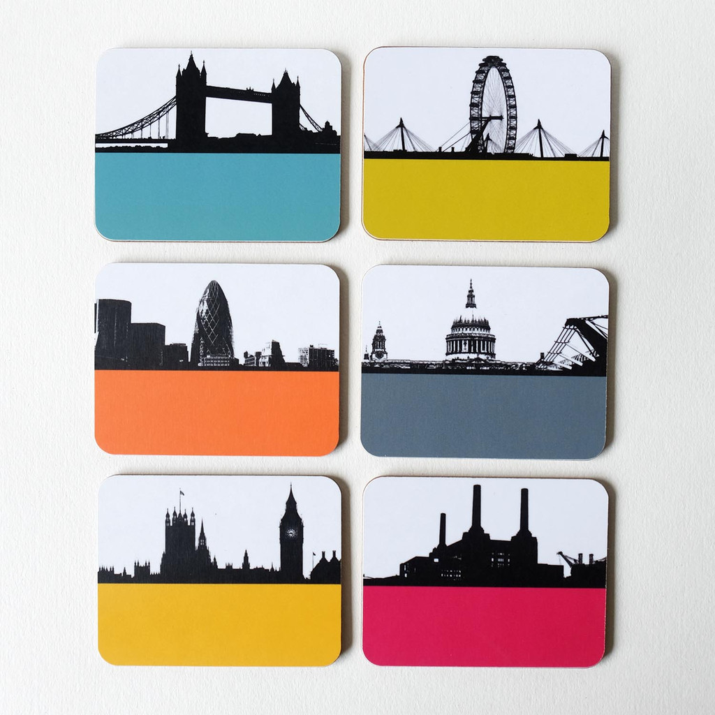 Jacky Al Samarraie London Set of 6 Drinks Coasters. Set 1