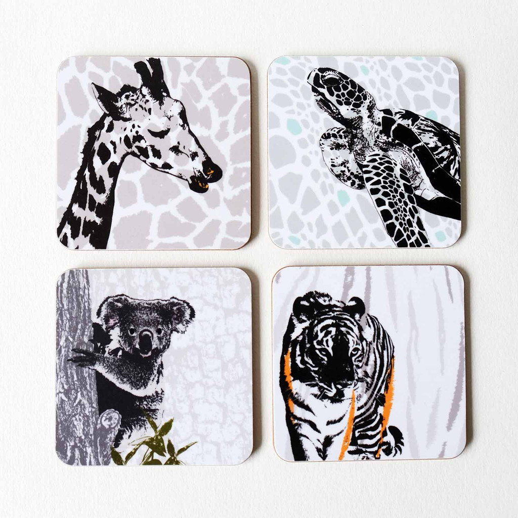 Jacky Al Samarraie Wild Animal Set of 4 Melamine Coasters. Set 2