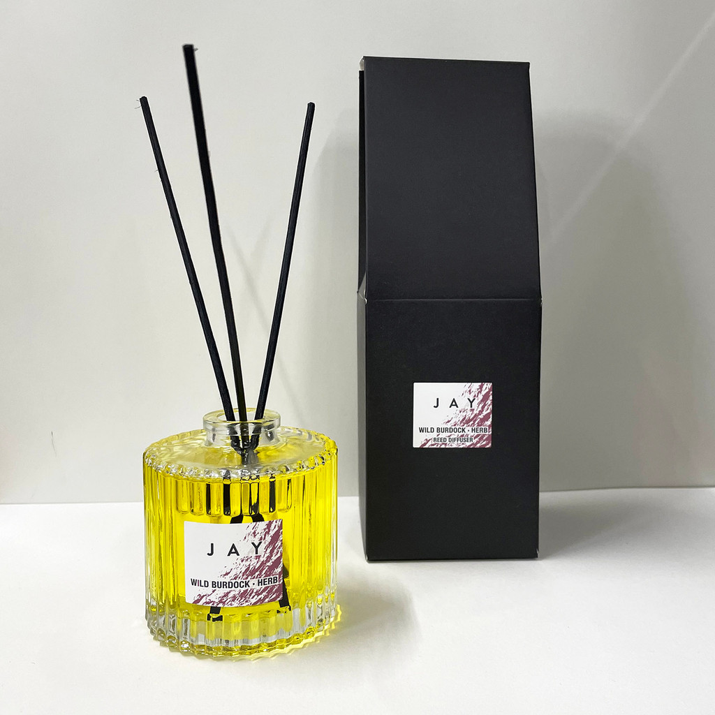 JAY Wild Burdock & Herb Ribbed Glass Reed Diffuser by Jacky Al-Samarraie