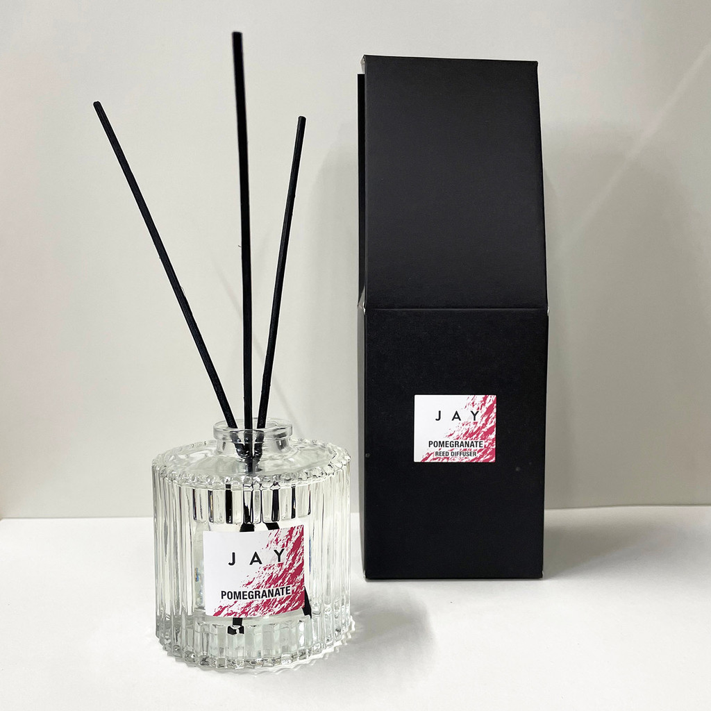 JAY Pomegranate Ribbed Glass Reed Diffuser by Jacky Al-Samarraie