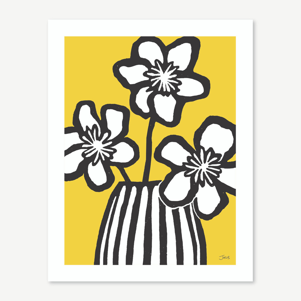 Jacky Al-Samarraie Flowers & Vase Lino Cut Print Yellow