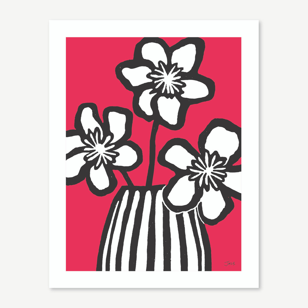 Jacky Al-Samarraie Flowers & Vase Lino Cut Print Pink