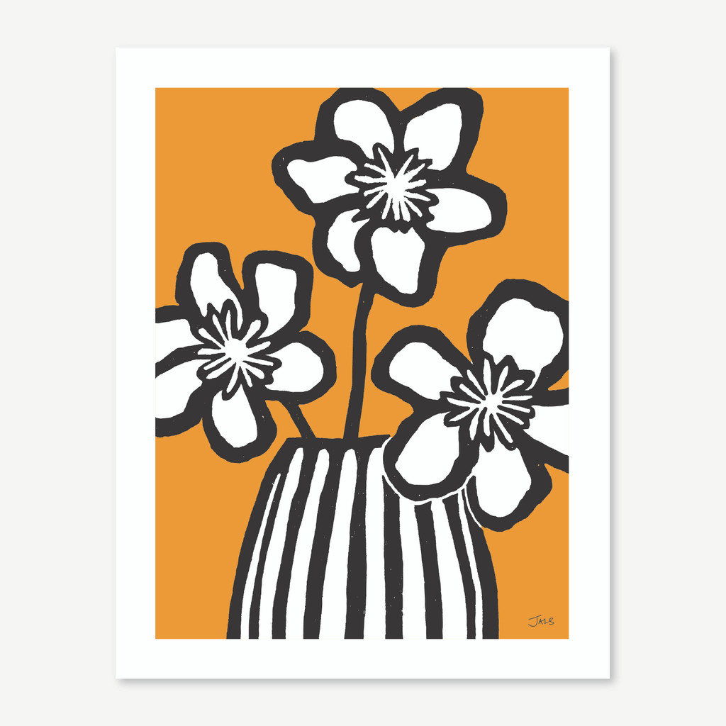 Jacky Al-Samarraie Flowers & Vase Lino Cut Print Orange