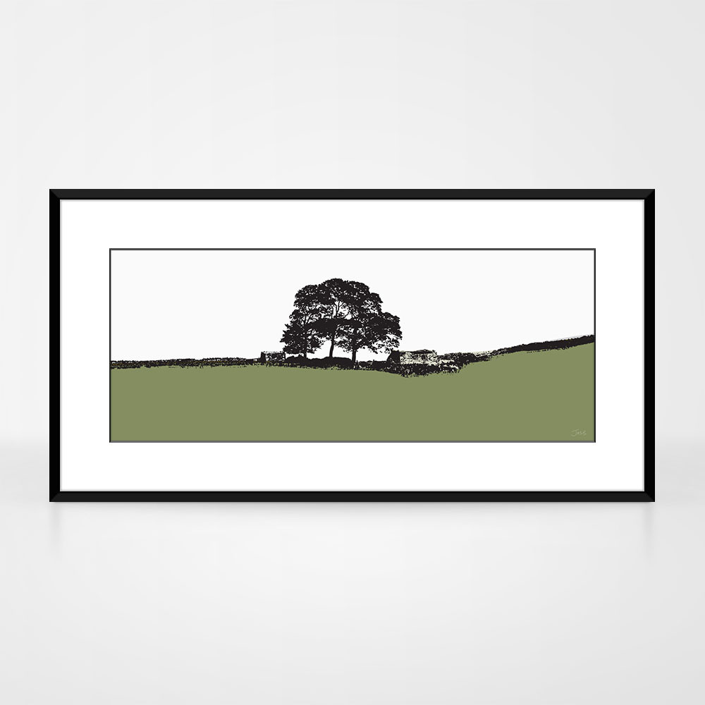 Leeds and Liverpool Canal, Skipton landscape print by designer Jacky Al-Samarraie, in a black aluminium frame.