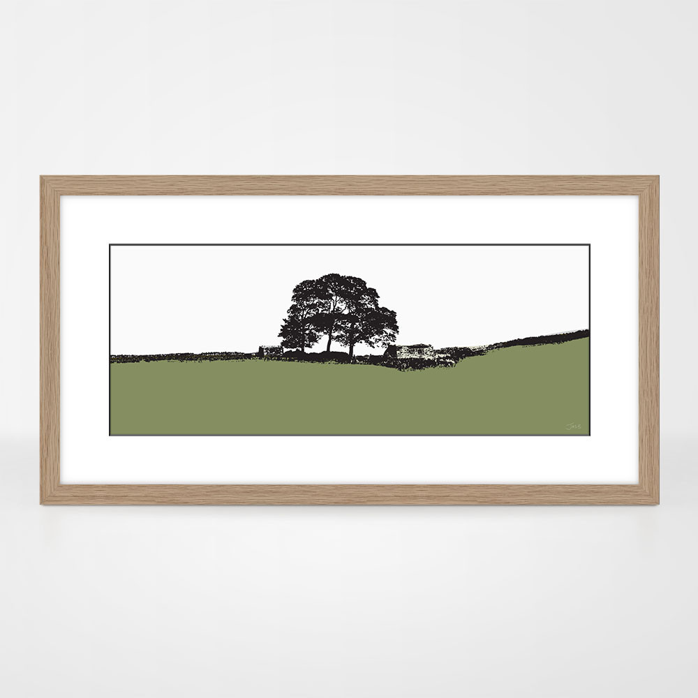 Leeds and Liverpool Canal, Skipton landscape print by designer Jacky Al-Samarraie, in an oak frame.