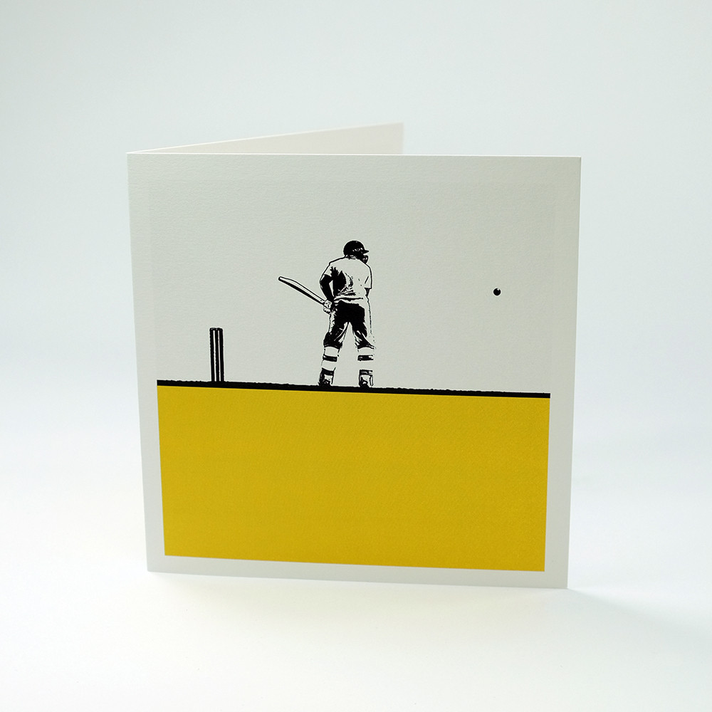 Cricketer greeting card by Jacky Al-Samarraie