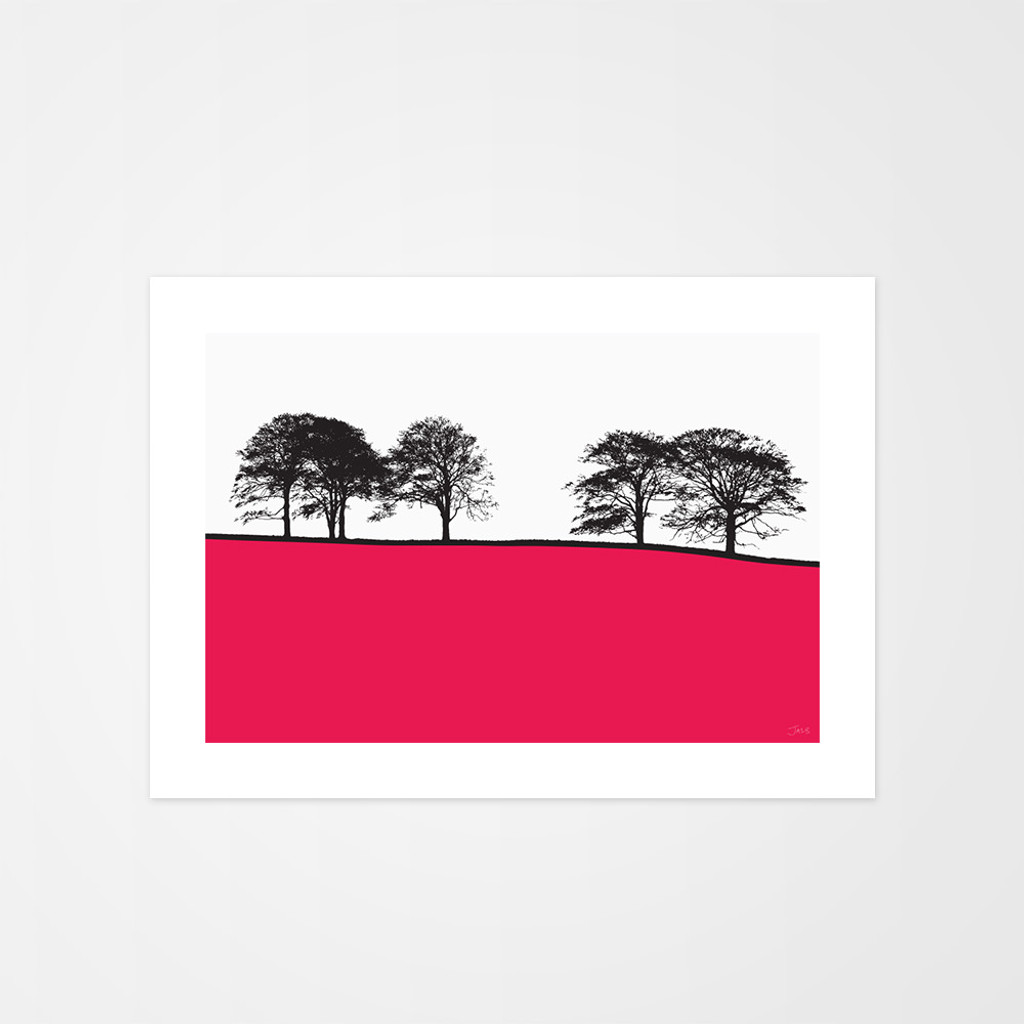 Art landscape print of West Bretton, West Yorkshire by designer Jacky Al-Samarraie, mounted and framed.
