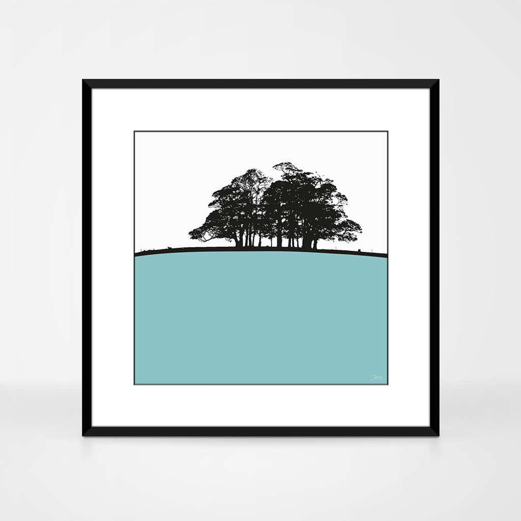 Landscape print of Trough of Bowland, Lancashire by designer Jacky Al-Samarraie. The print is shown in a frame for reference.