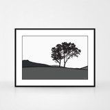 Jacky Al-Samarraie Landscape Print of Braemar, in Grey, framed.