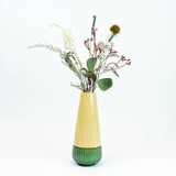 Teal tear drop wood stem vase by designer Jacky Al-Samarraie