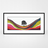 Sycamore Gap Hadrian's Wall Northumberland Multicoloured landscape print by designer Jacky Al-Samarraie, in a black aluminium frame.