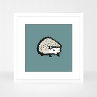 Hedgehog animal print in a white wood frame by Jacky Al-Samarraie