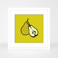 Pear Fruit Print in a white wood frame by Jacky Al-Samarraie