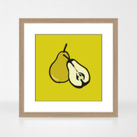 Pear Fruit Print in a natural oak wood frame by Jacky Al-Samarraie