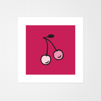 Graphic art print of cherries by designer Jacky Al-Samarraie.  The image shows the print is unmounted.