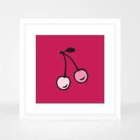 Cherry Fruit Print in a white wood frame by Jacky Al-Samarraie