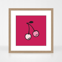 Cherry Fruit Print in a natural oak wood frame by Jacky Al-Samarraie