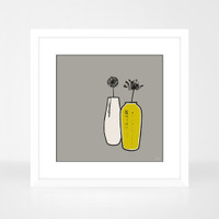 Vase and flower graphic art print in a white wood frame by Jacky Al-Samarraie.