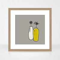 Vase and flower graphic art print in a natural oak wood frame by Jacky Al-Samarraie.