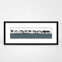 Art print of Northumberland countryside by designer Jacky Al-Samarraie, mounted and framed. The print colour is slate.