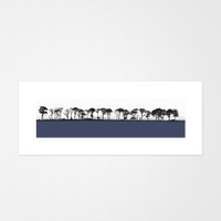 Landscape print of Northumberland countryside by designer Jacky Al-Samarraie. Print colour is blue.