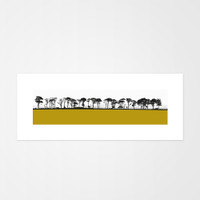 Landscape print of Northumberland countryside by designer Jacky Al-Samarraie. Print colour is mustard.