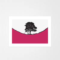 Jacky Al-Samarraie Landscape Print of Sycamore Gap, with a family of walkers.