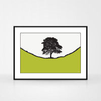 Jacky Al-Samarraie Landscape Print of Sycamore Gap, framed.