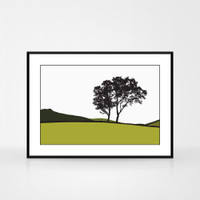 Jacky Al-Samarraie Landscape Print of Braemar, in Green, framed.