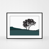 Jacky Al-Samarraie Landscape Print of Braemar, in Teal, framed.