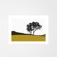 Jacky Al-Samarraie Landscape Print of Braemar, in mustard.