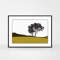 Jacky Al-Samarraie Landscape Print of Braemar, in Mustard, framed.