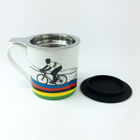 Rainbow jersey cycling mug with tea filter